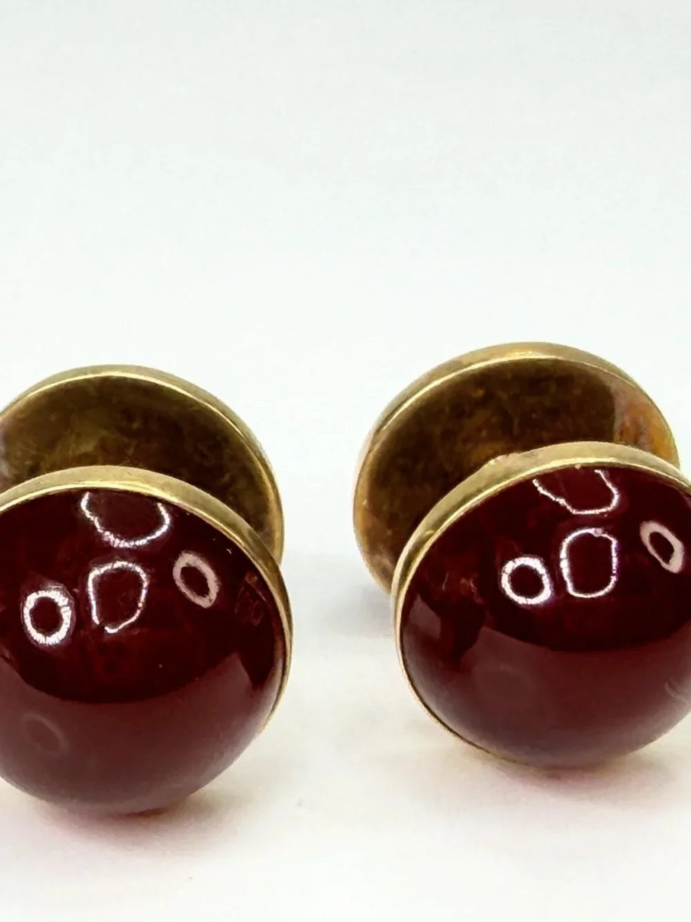 Antique 14K Gold deep Burgundy Tourmaline Cabochon Cufflinks 11.6mm SS443